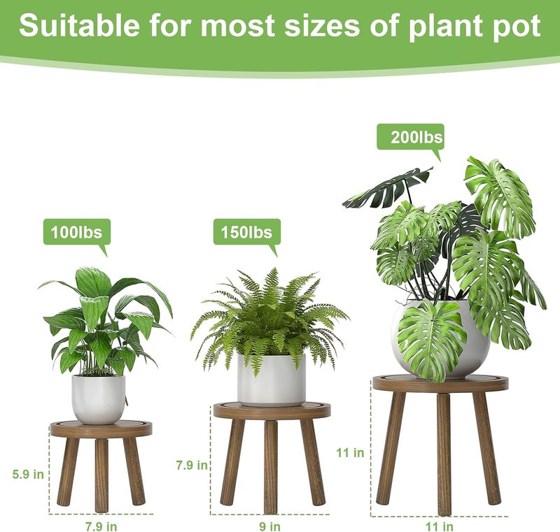 Vecxoty 3-Pack Wood Plant Stands Indoor, Single Plant Stand for 6-12 Inch Pots, Mid-Century Modern Plant Stool, Tall Plant Stand for Large Plants for Living Room, Balcony, Office (Dark Gray) - Image 3
